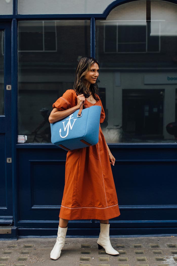 London Fashion Week Spring 2021 Street Style Puff-Sleeve Dress